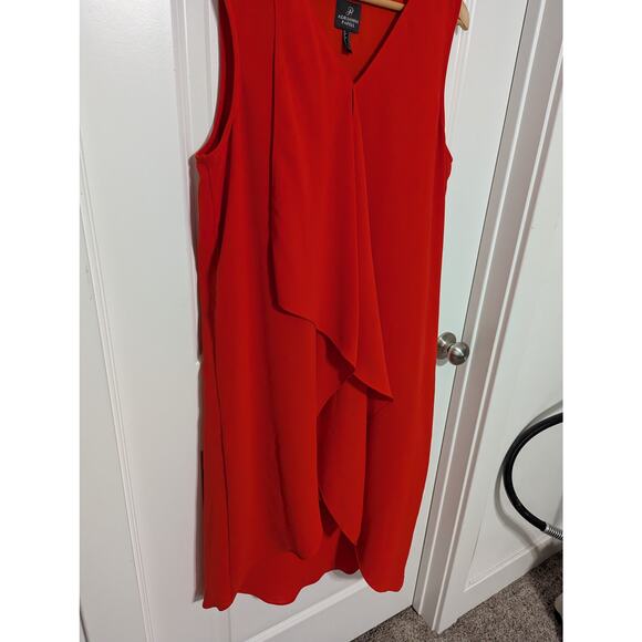 Adrianna Papell Sleeveless Asymmetrical Front Drape Crepe Shift Dress Orange - Picture 4 of 6